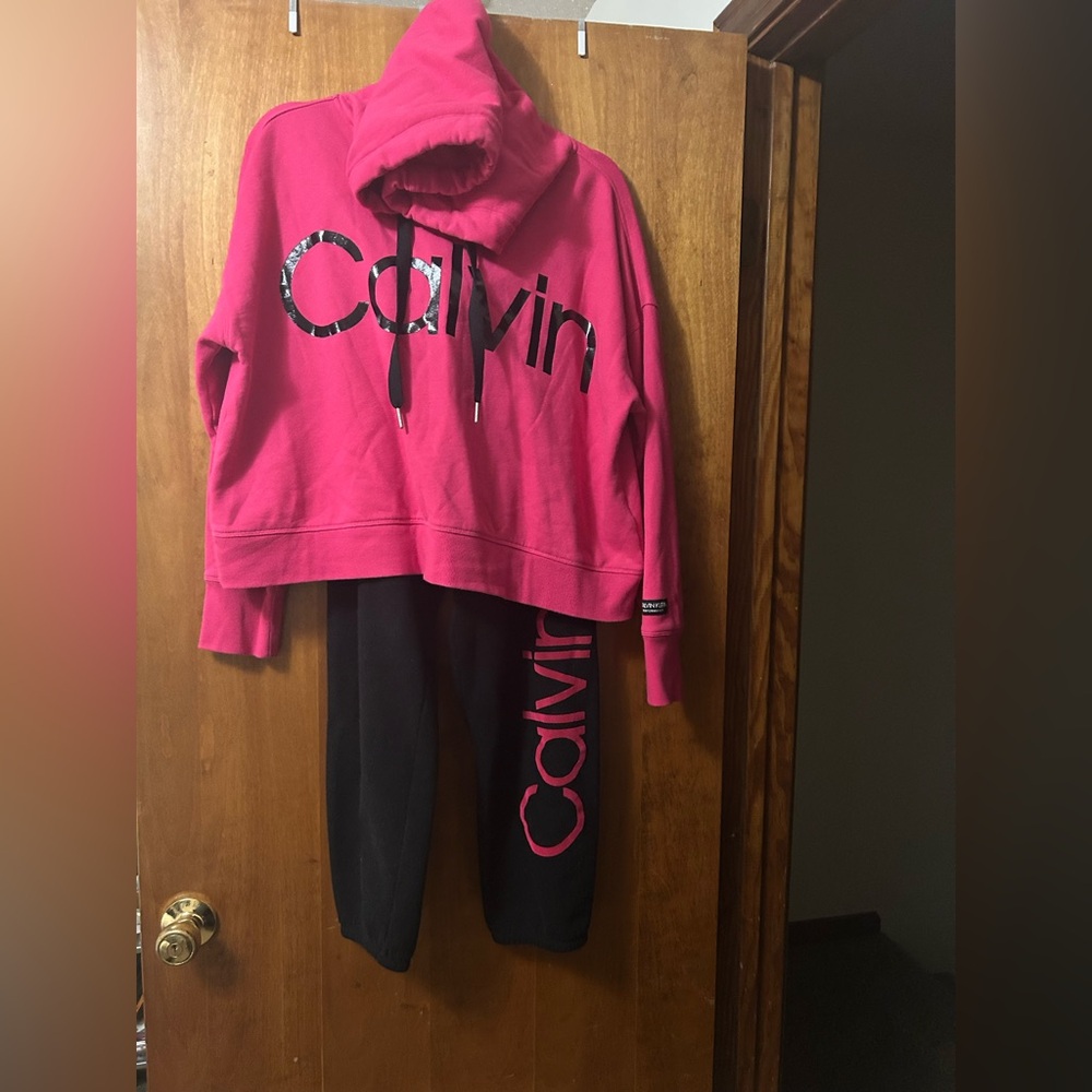 Calvin Klein Fuchsia and Black Logo Hoodie Set